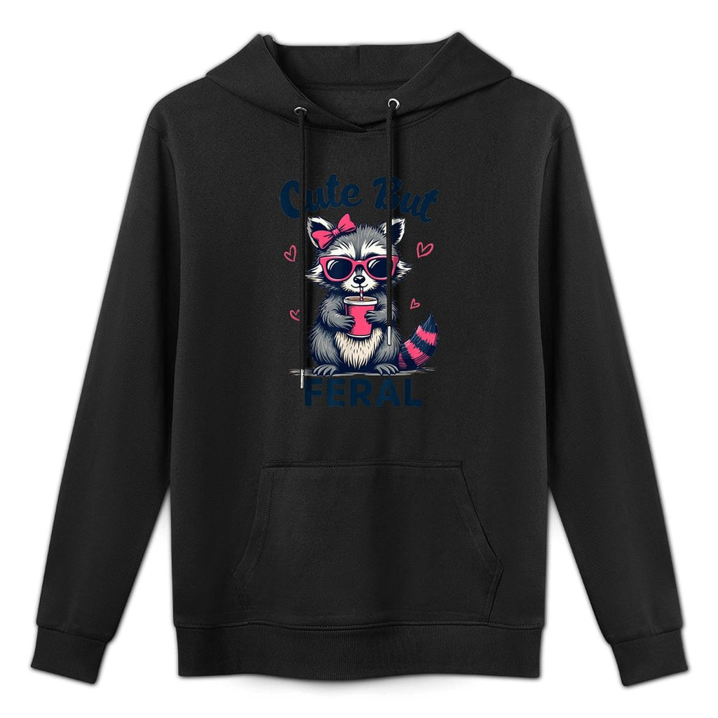 Cute But Feral Girl Summer Raccoon Funny Women Medium-Weight Fabric Hoodie