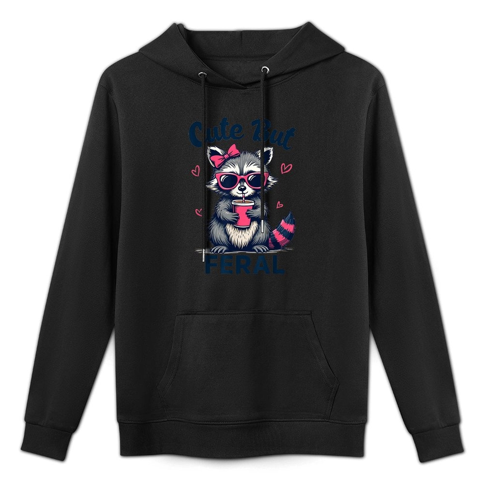 Cute But Feral Girl Summer Raccoon Funny Women Medium-Weight Fabric Hoodie