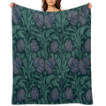 Floral Teal Delight Inspired by William Morris Pimpernel Shrink-resistant Throw Blanket
