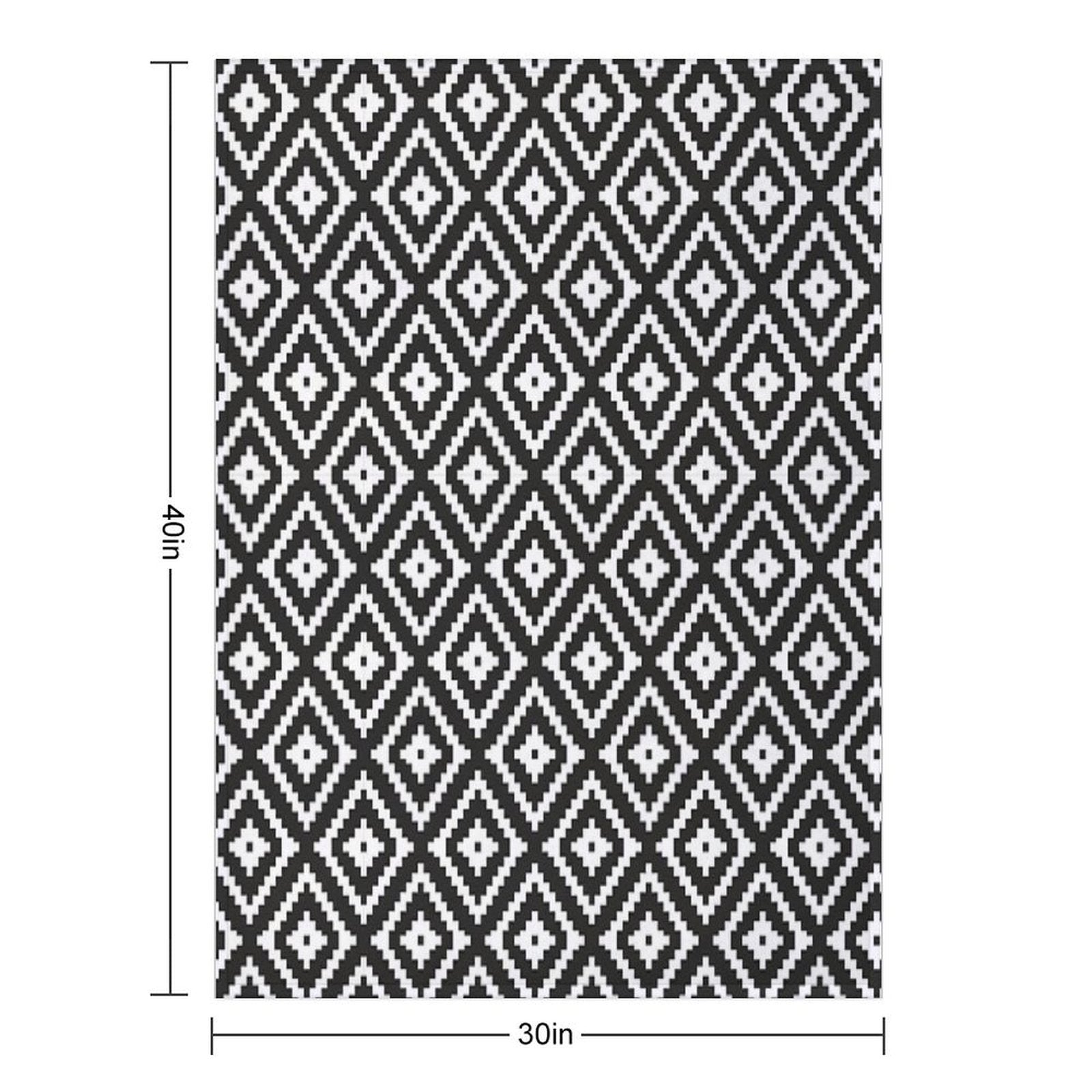 Aztec - White on Black Velvety-soft Throw Blanket