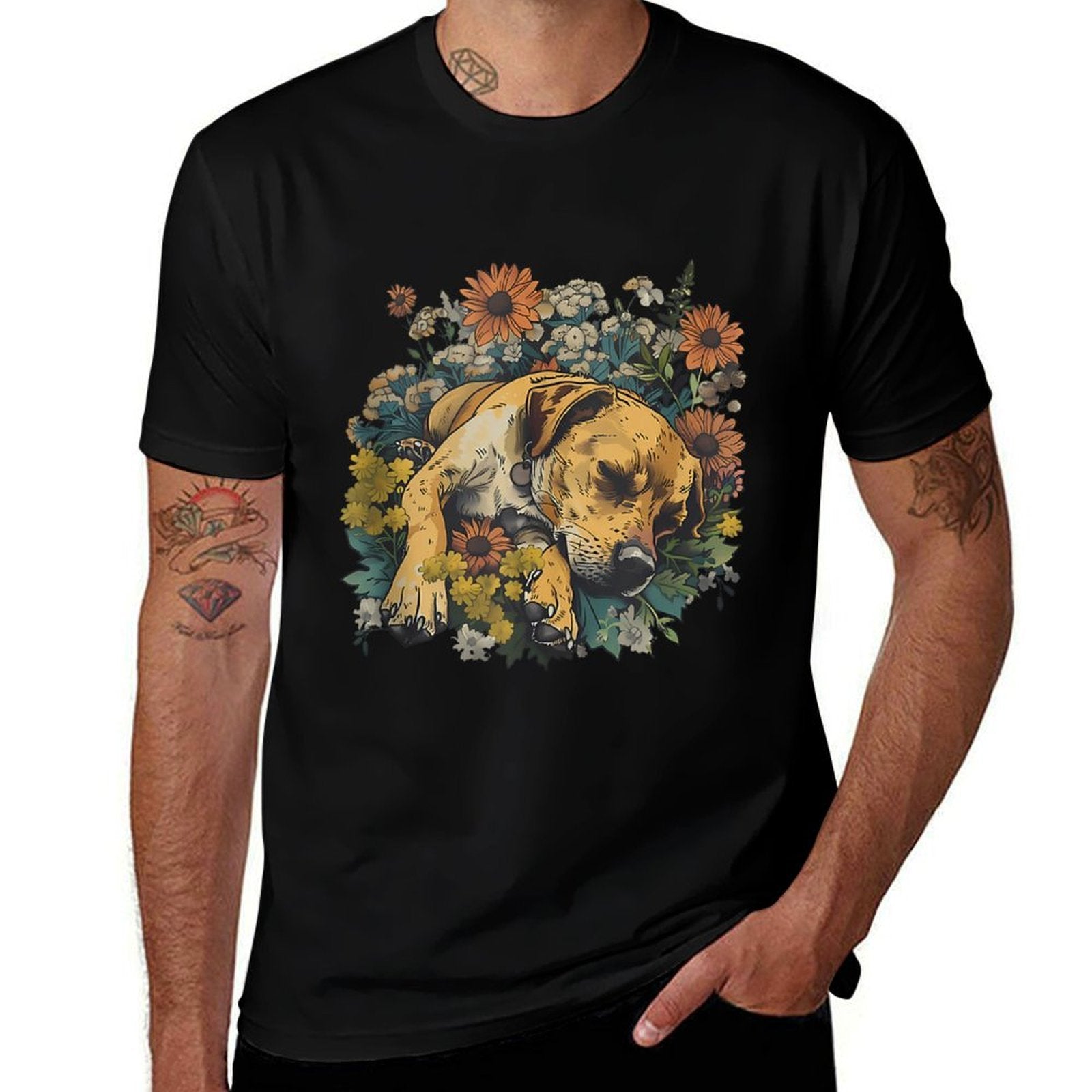 Sleep Dog Floral Sleepy Animal Dog Lover Cute Dog Sleeping  Summer-ready Fabric T-Shirt