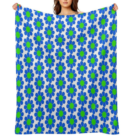 Blue Green Hippy Flower Daisy Wrinkle-free Throw Blanket