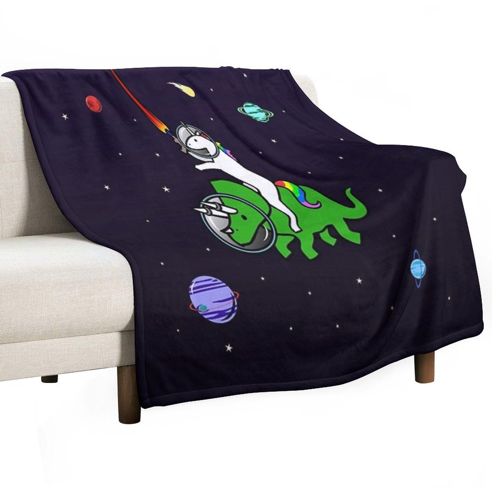 Unicorn Riding Triceratops In Space Multi-functional Throw Blanket