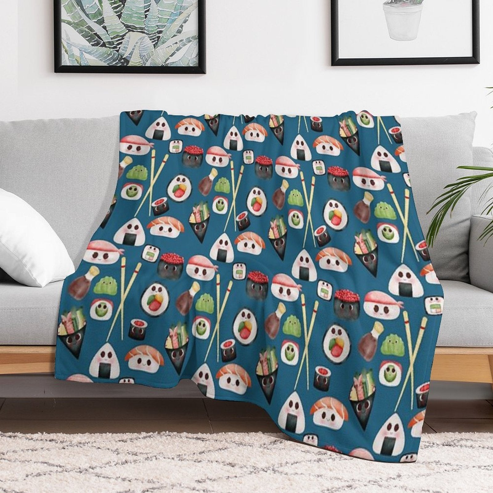 Kawaii Sushi Squad – Cute Japanese Food Illustration Versatility Throw Blanket