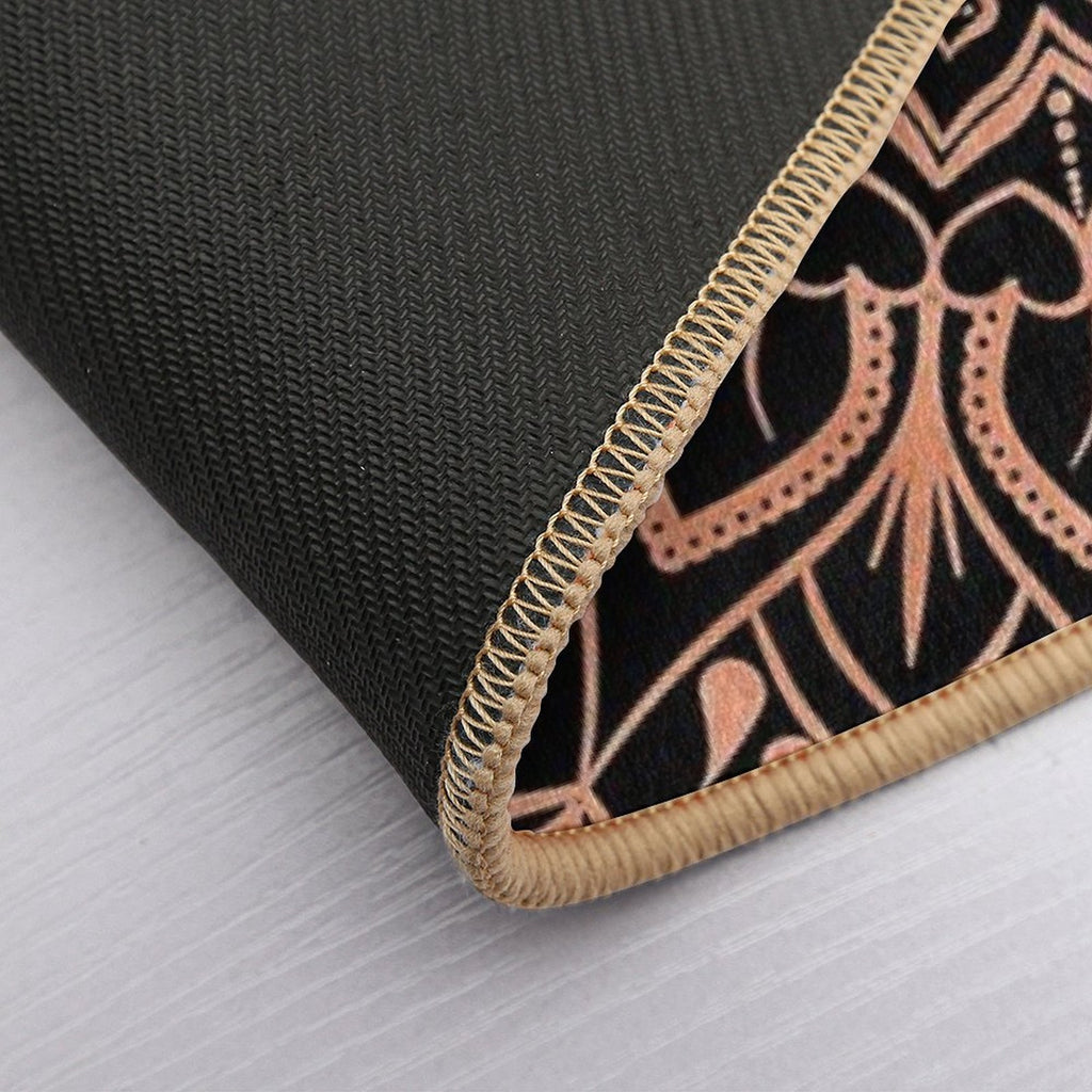 Rose Gold Mandala Pattern - Black  Rapid-Drying Bath Mat