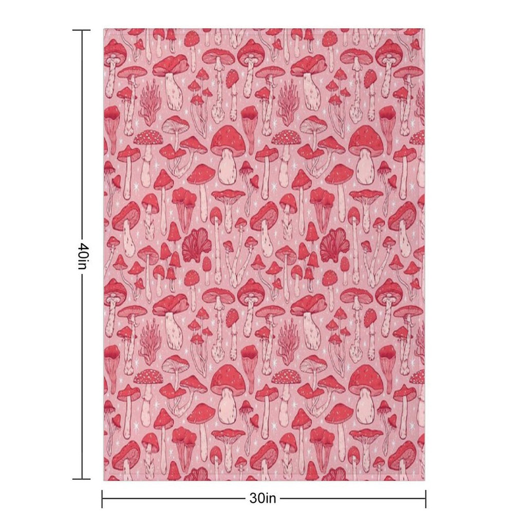 Deadly Mushrooms Red on Pink Eco-conscious Throw Blanket
