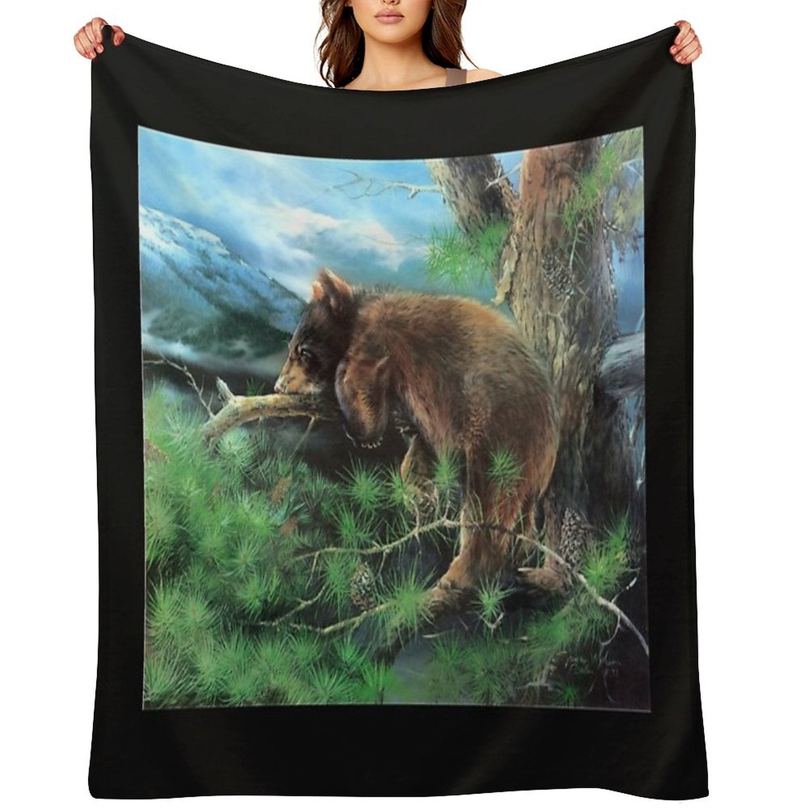 Cinnamon Tree Black Bear Cub Anti-pilling Throw Blanket