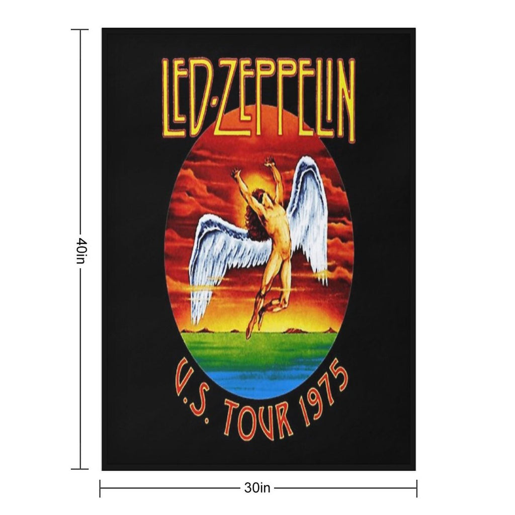 Led Vintage  US Tour 1975  Black Background Travel-friendly Throw Blanket