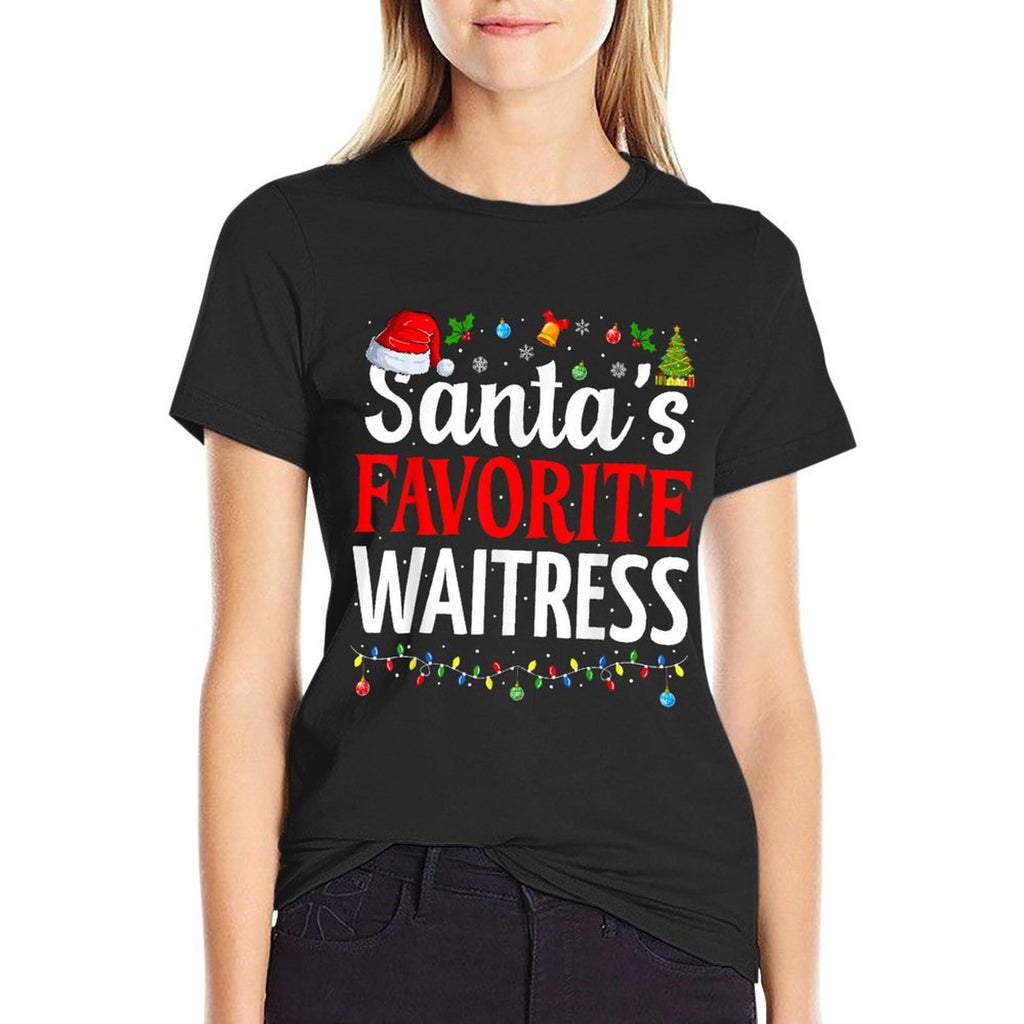 Santa’s Favorite Waitress Funny Server Christmas Waitress  Soft T-Shirt