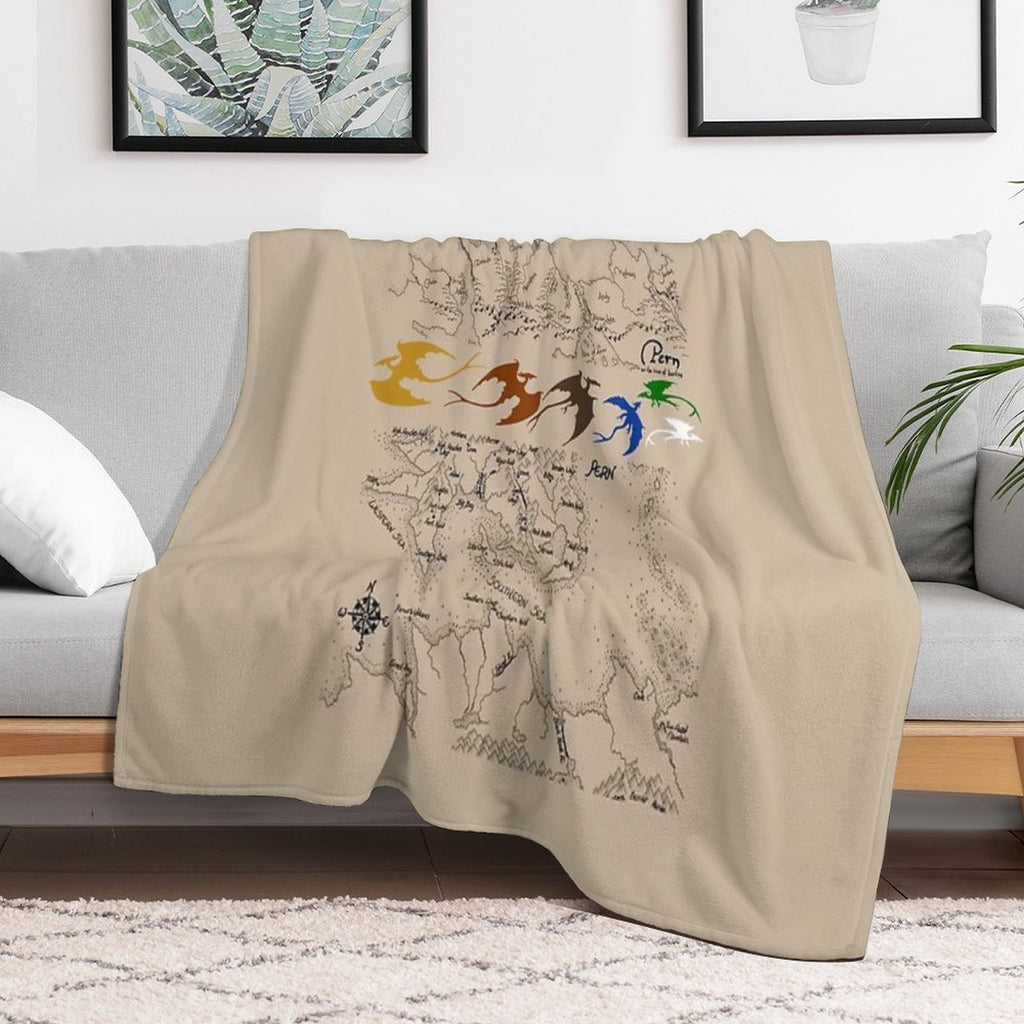 Dragonriders of Pern Maps (Beige Background) Velvety-soft Throw Blanket