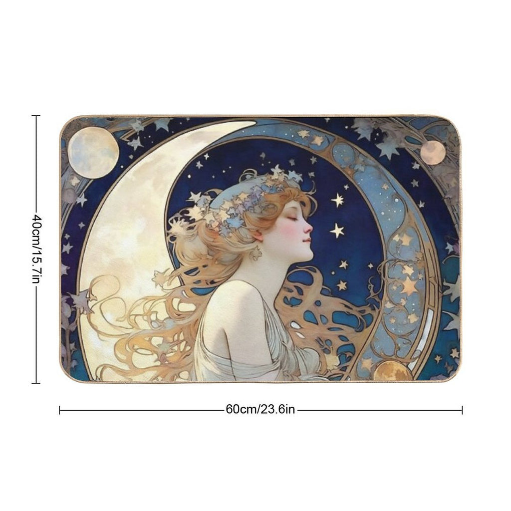 Celestial Dreams Alphonse Mucha Inspired Moon And Stars  Fade-Resistant Bath Mat