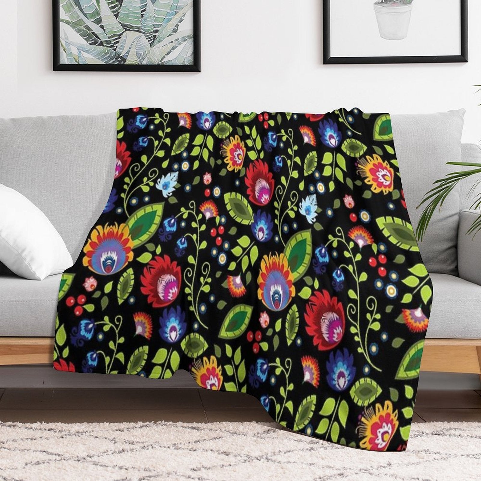 Polish Folklore - Beautiful Composition on Black Multi-functional Throw Blanket