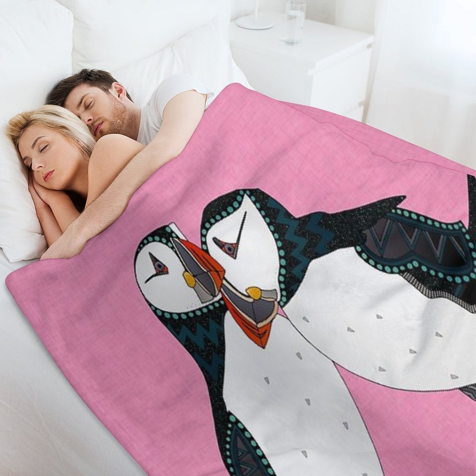 Puffin Pair Pink Sustainable Throw Blanket