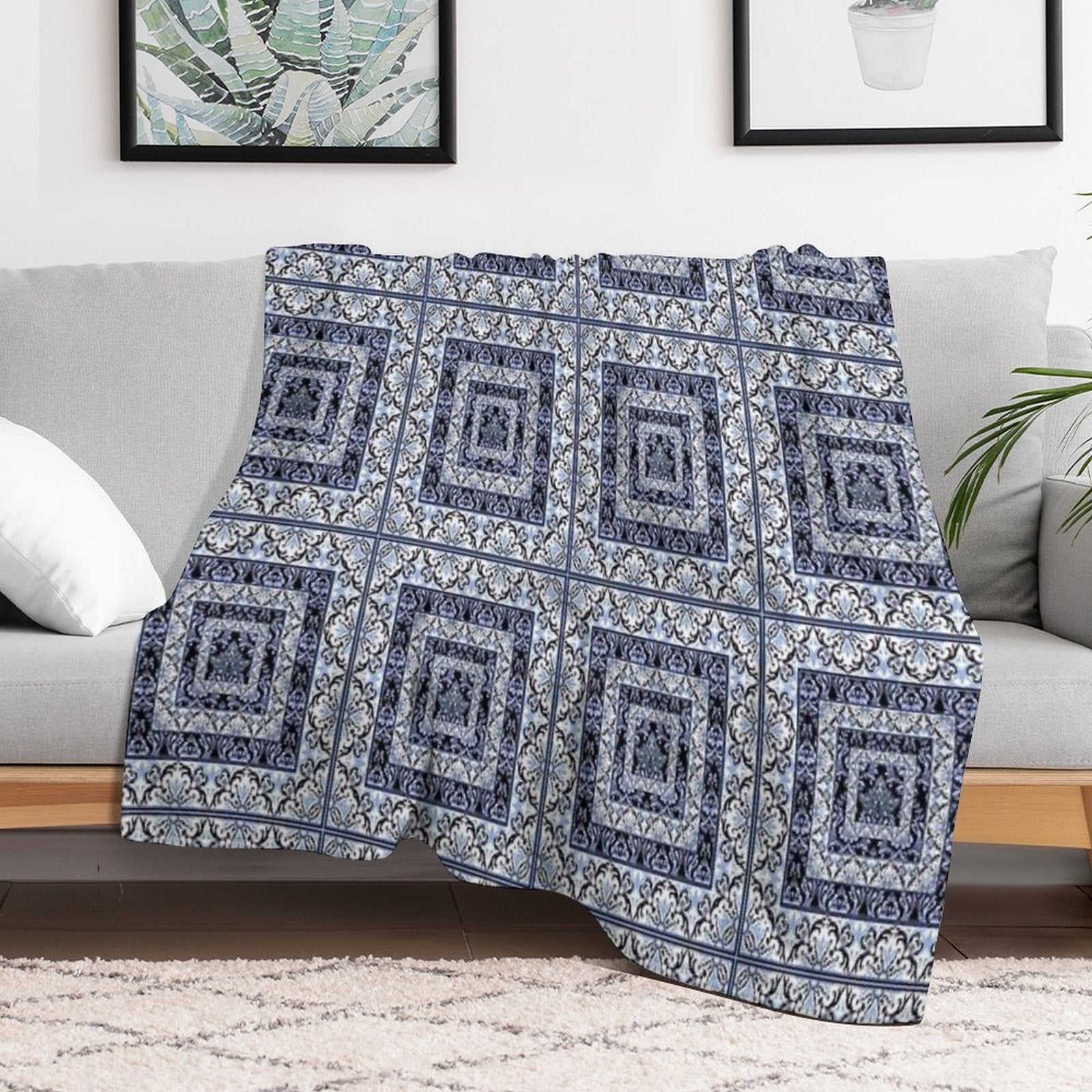 Damask Mosaic Tile Art Multi-functional Throw Blanket