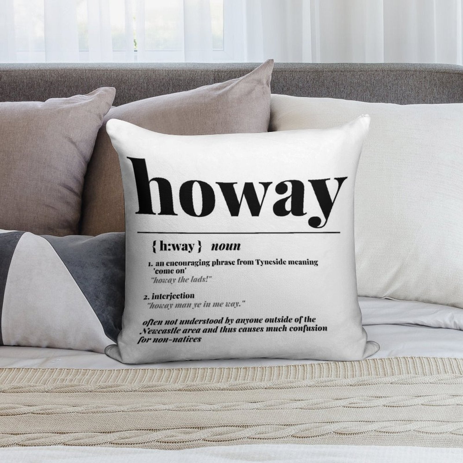 Howay Newcastle City Definition Print Soft Short Plush Fabric Throw Pillow