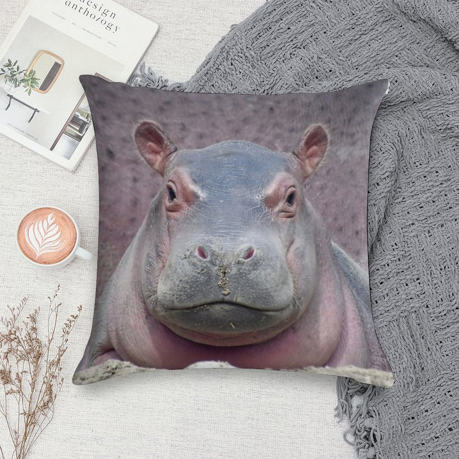Baby Hippo Fritz at The Cincinnati Zoo Soft Shrink-Resistant Throw Pillow