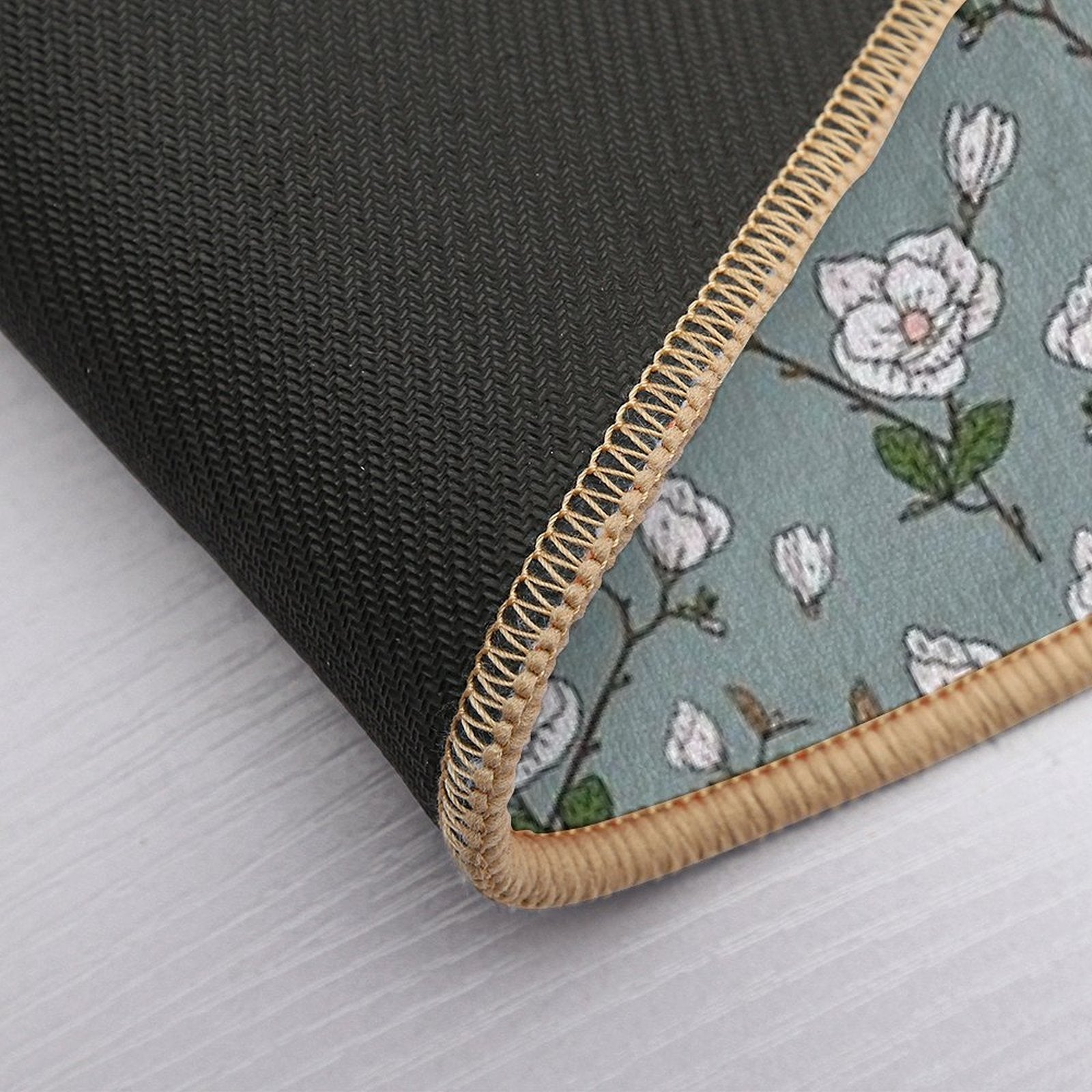Botanical Magnolia Sprig Pattern_Sage  Dirt-Trapping Bath Mat