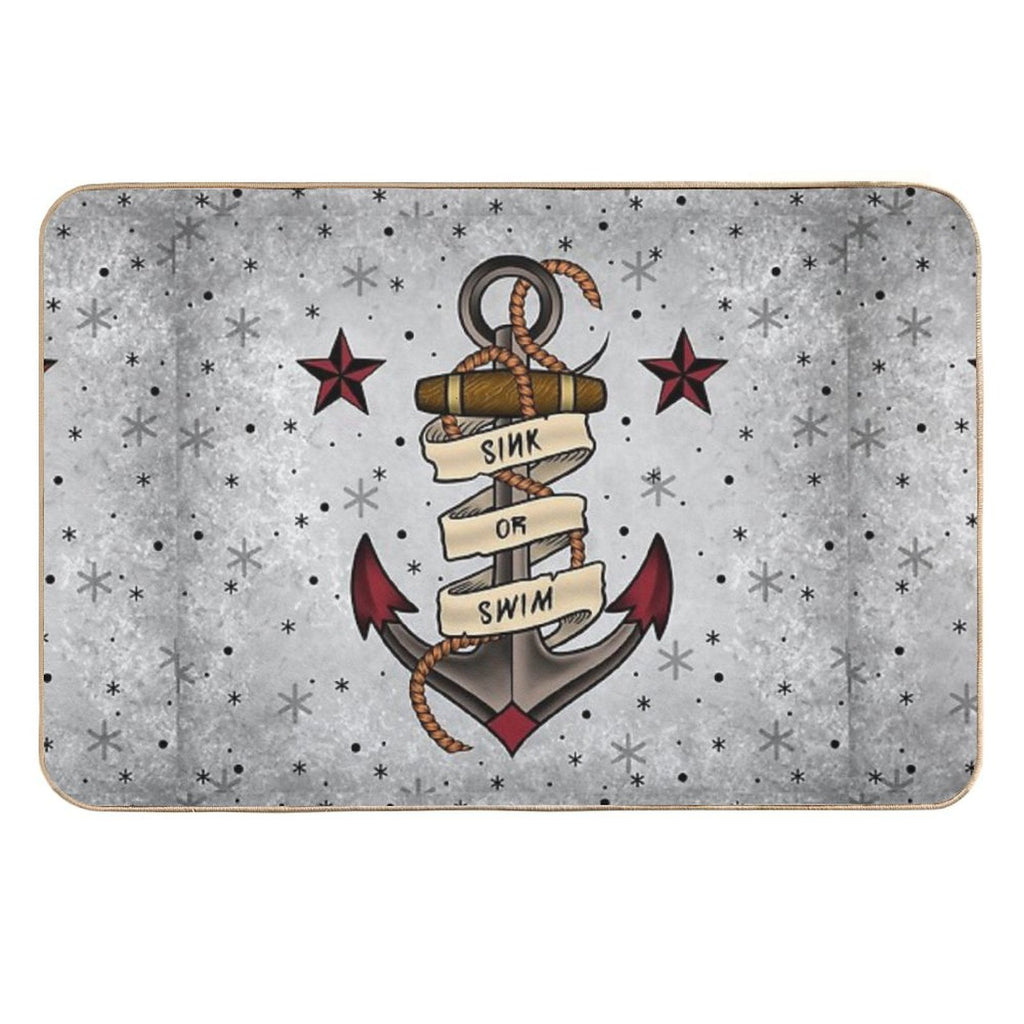 Old School Tattoo Style Design.  Anti-Trip Bath Mat
