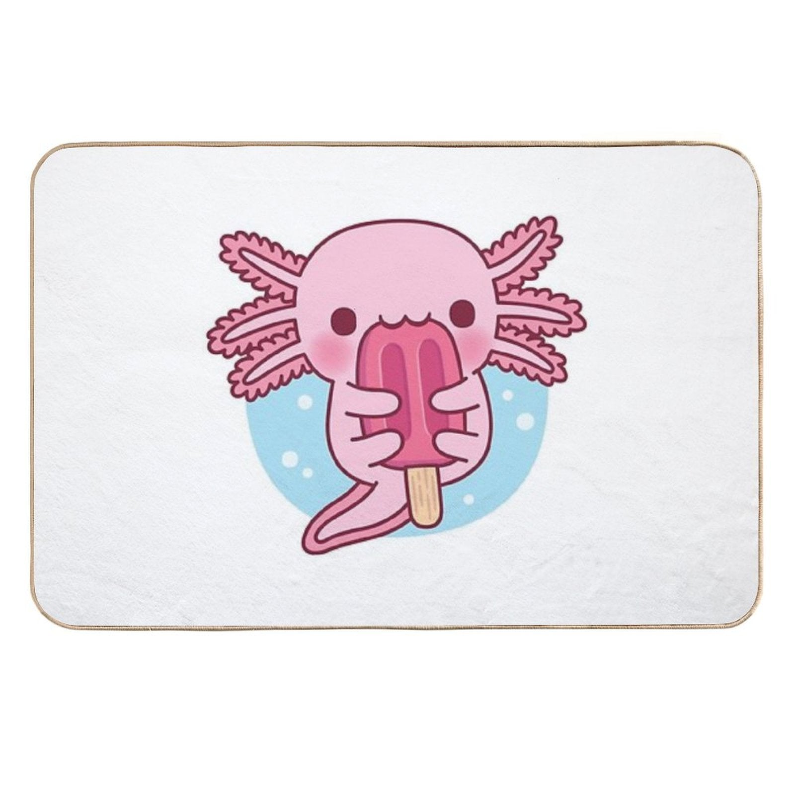 Cute Axolotl Eating Popsicle Ice Cream Durable Bath Mat