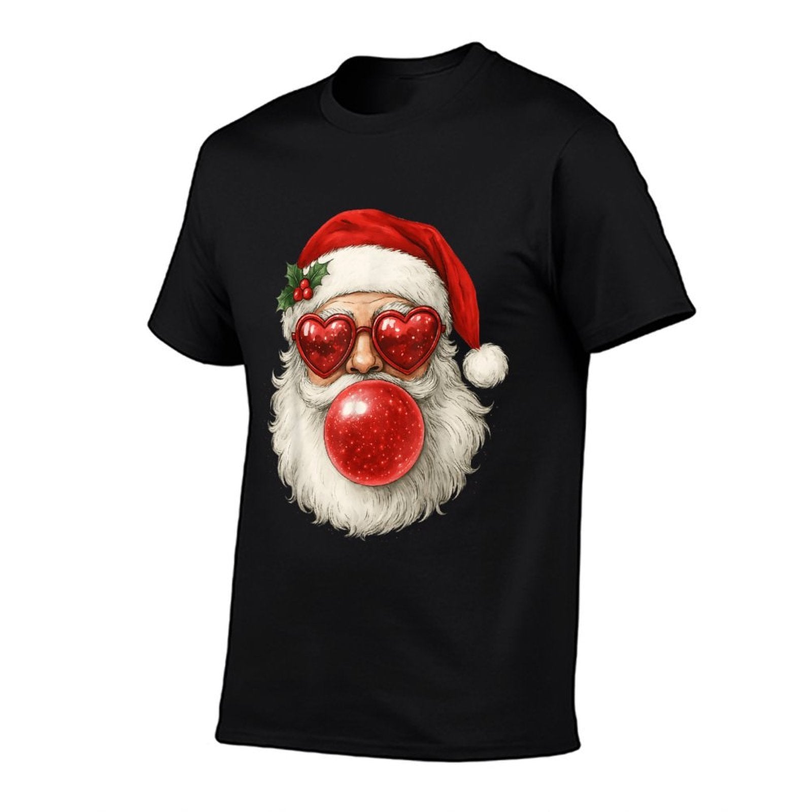 Red Santa Christmas Bubble Gum Sunglasses Vintage Retro  Slim-fit Cut T-Shirt