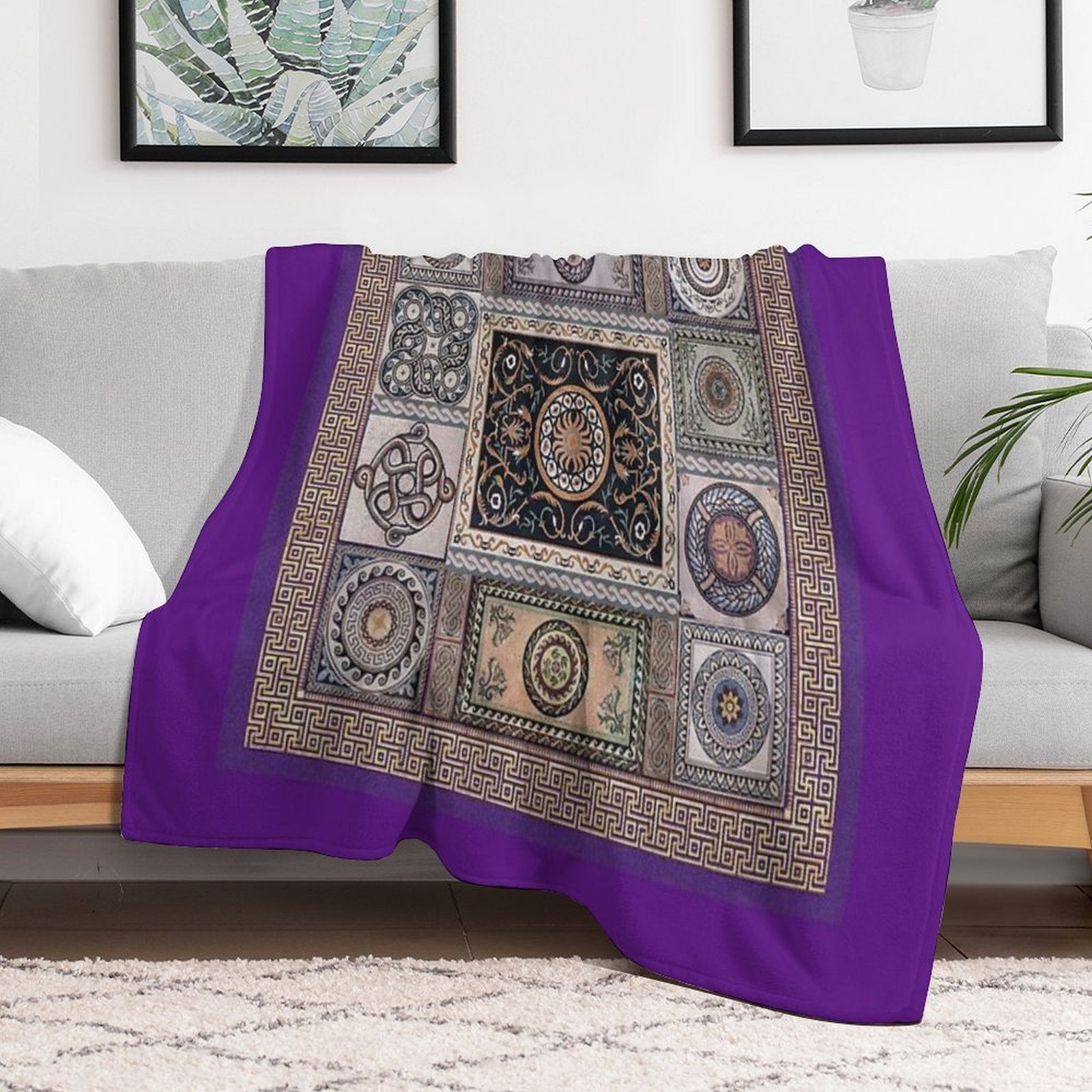 Roman Mosaic - Purple Velvety-soft Throw Blanket
