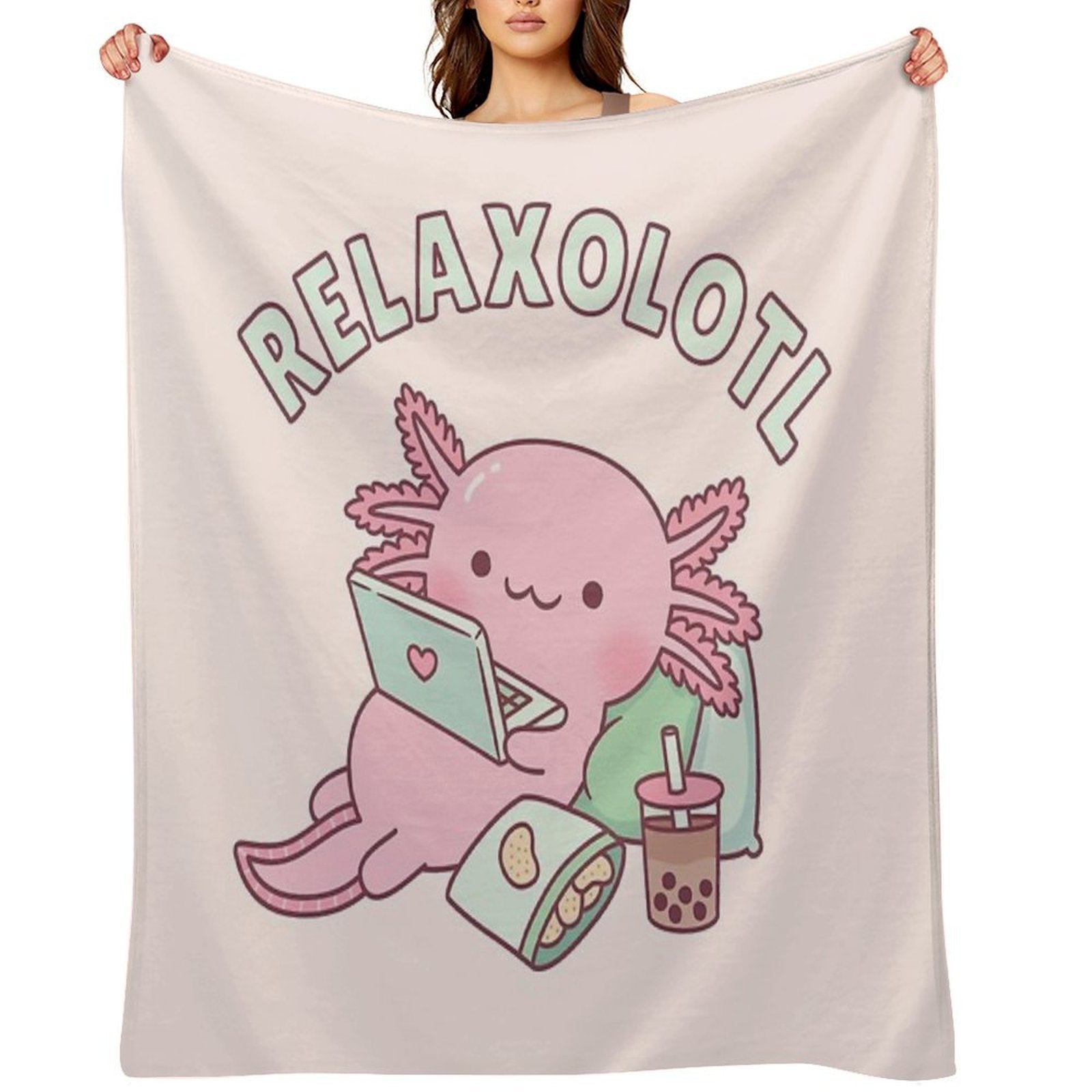 Cute Relax A Lot Axolotl Funny Pun Lightweight Throw Blanket