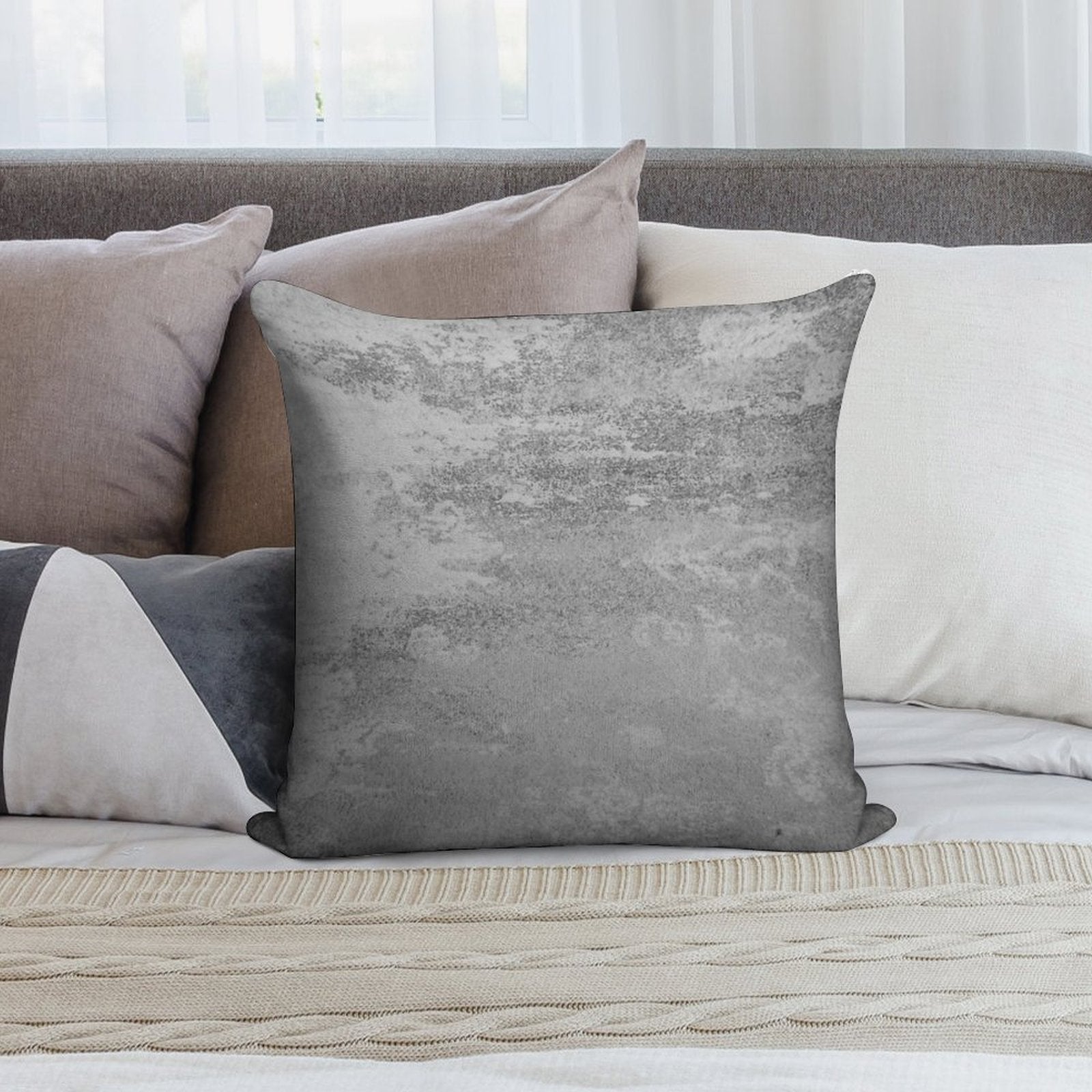Concrete Texture Solid Grey Gray Colour Soft Washable Throw Pillow