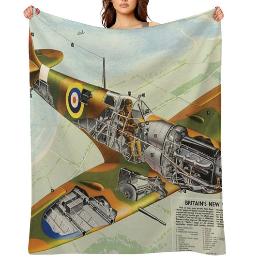 WWII British Spitfire Fighter Travel-friendly Throw Blanket