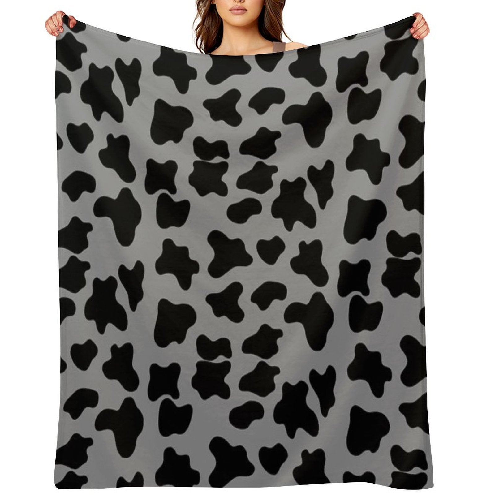 Cow Animal Print Pattern Black And Grey Gift-ready Throw Blanket