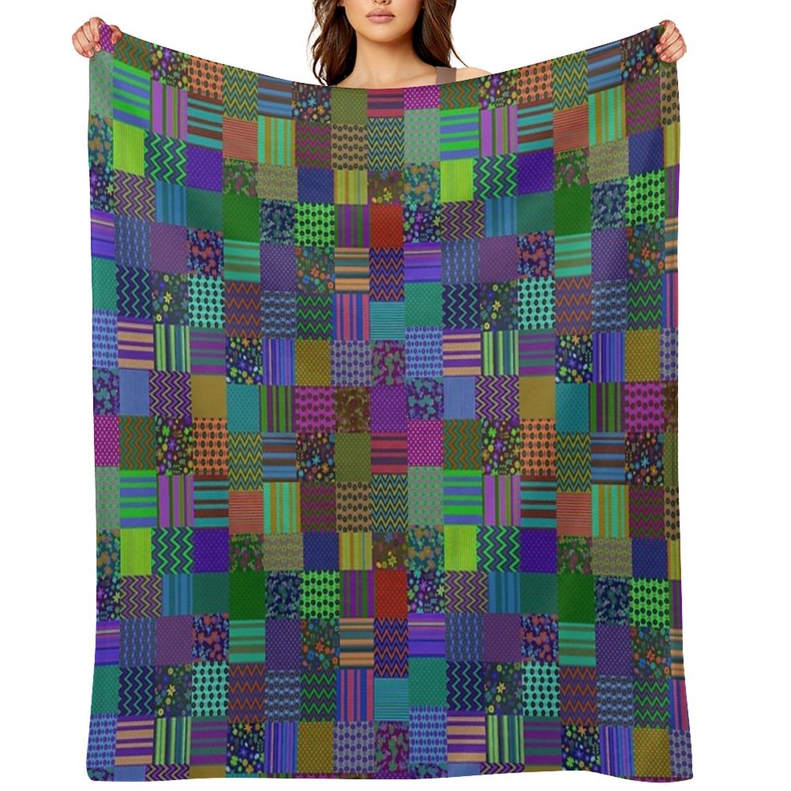 Bohemian Patchwork Quilt Pattern Cool Boho Gypsy Hipster Gift-ready Throw Blanket