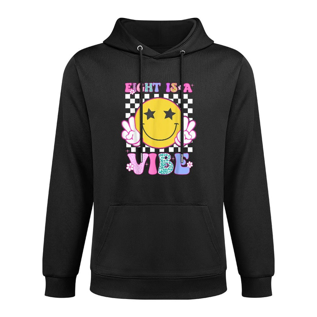 Eight Is A Vibe 8th Birthday Groovy Happy Face 8 Years Old Durable Construction Hoodie