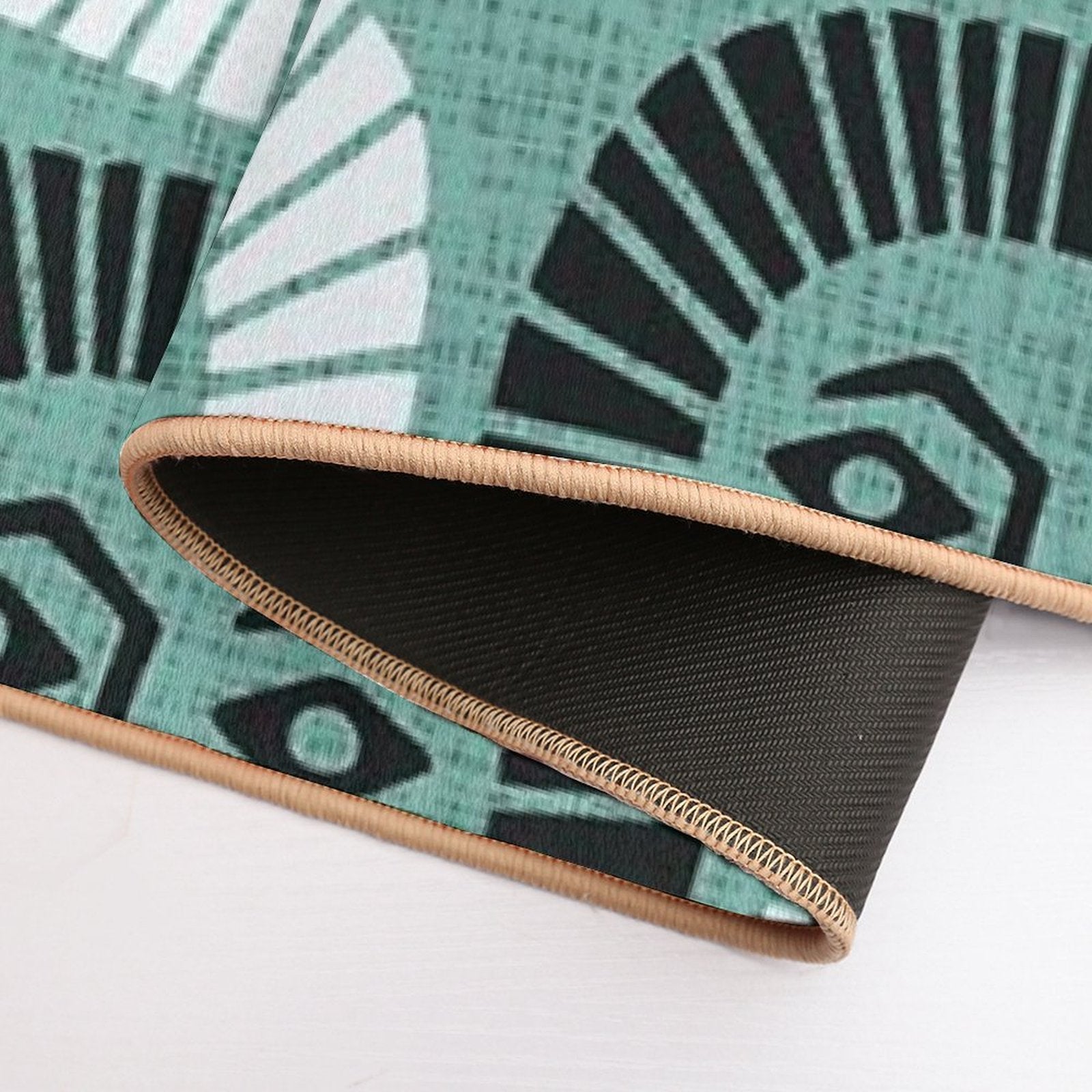 Mid Century Modern Atomic Sunburst 335 Mint Green And Black  Easy To Clean Bath Mat