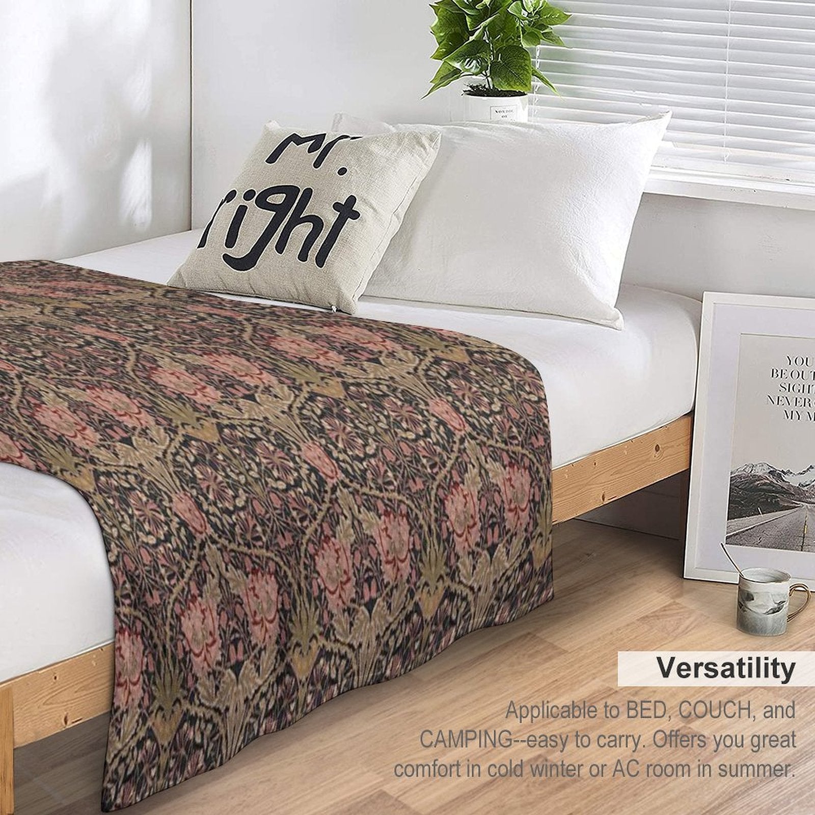 Honeysuckle Trellis Rich Black William Morris Pattern Compact Throw Blanket