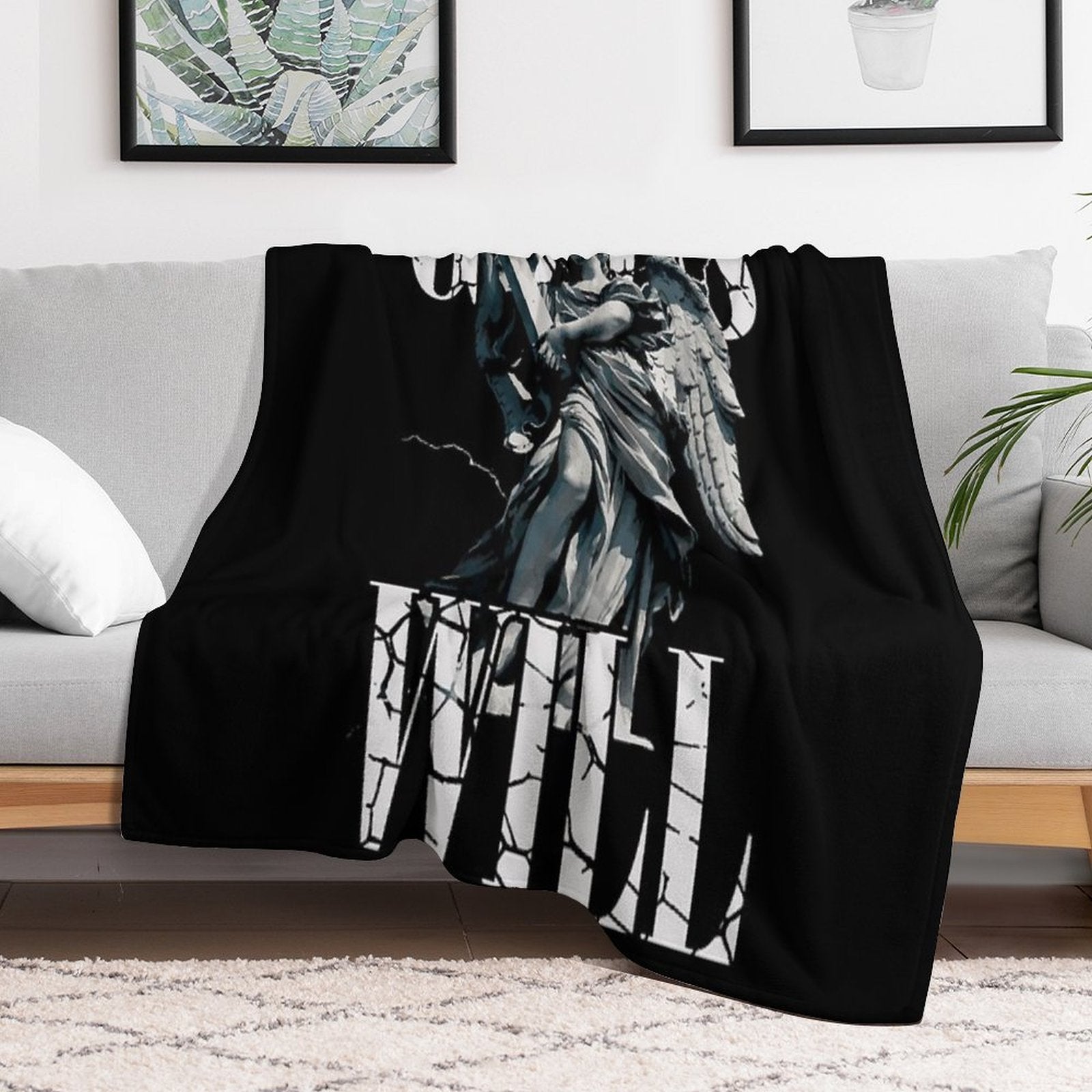 Angel with Cross, God’s Will Cracked Typography Design All-season Throw Blanket