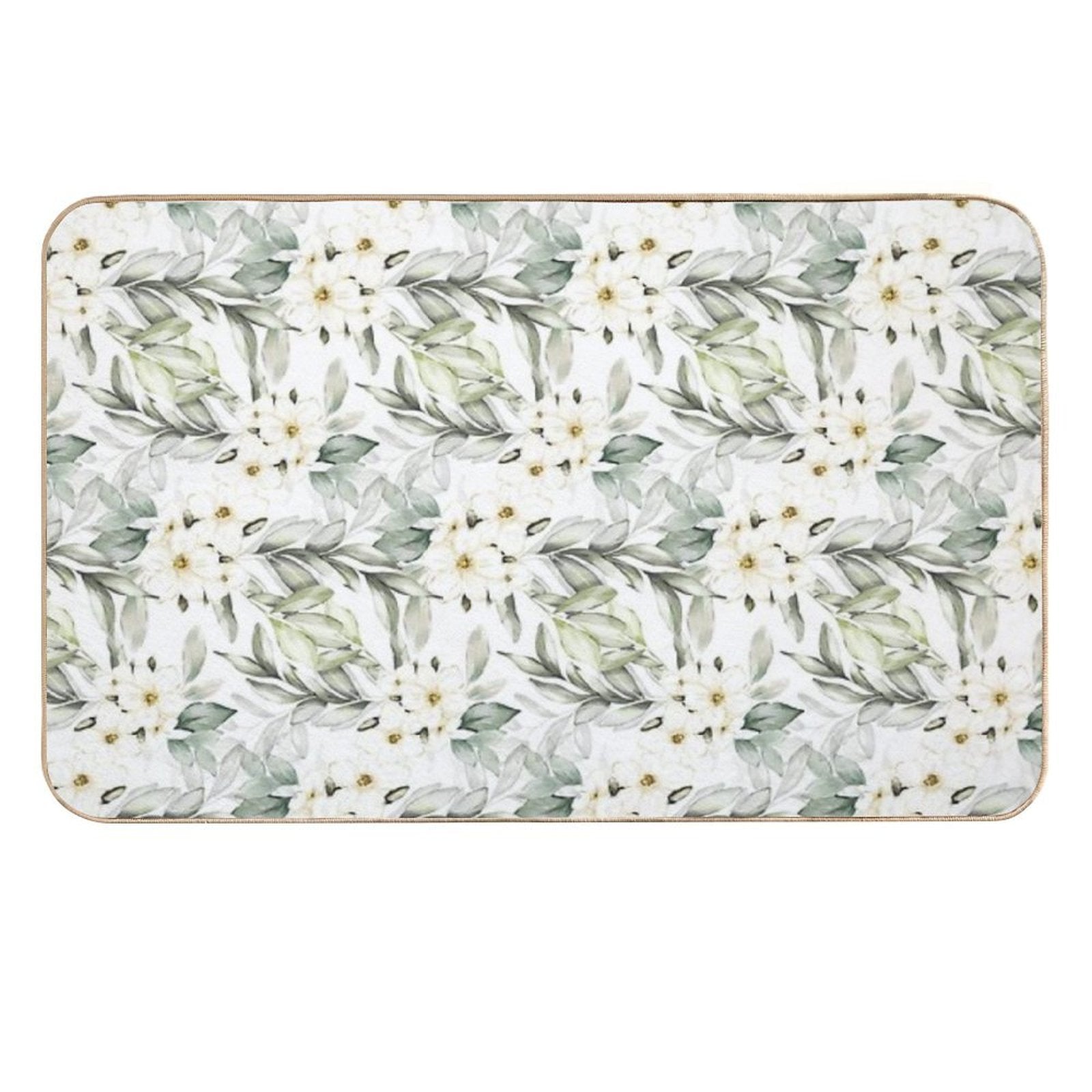 Green Leaves And Flower Blossom Pattern  Dirt-Trapping Bath Mat