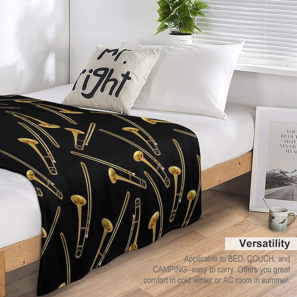Vintage Gold Trombone Eco-conscious Throw Blanket