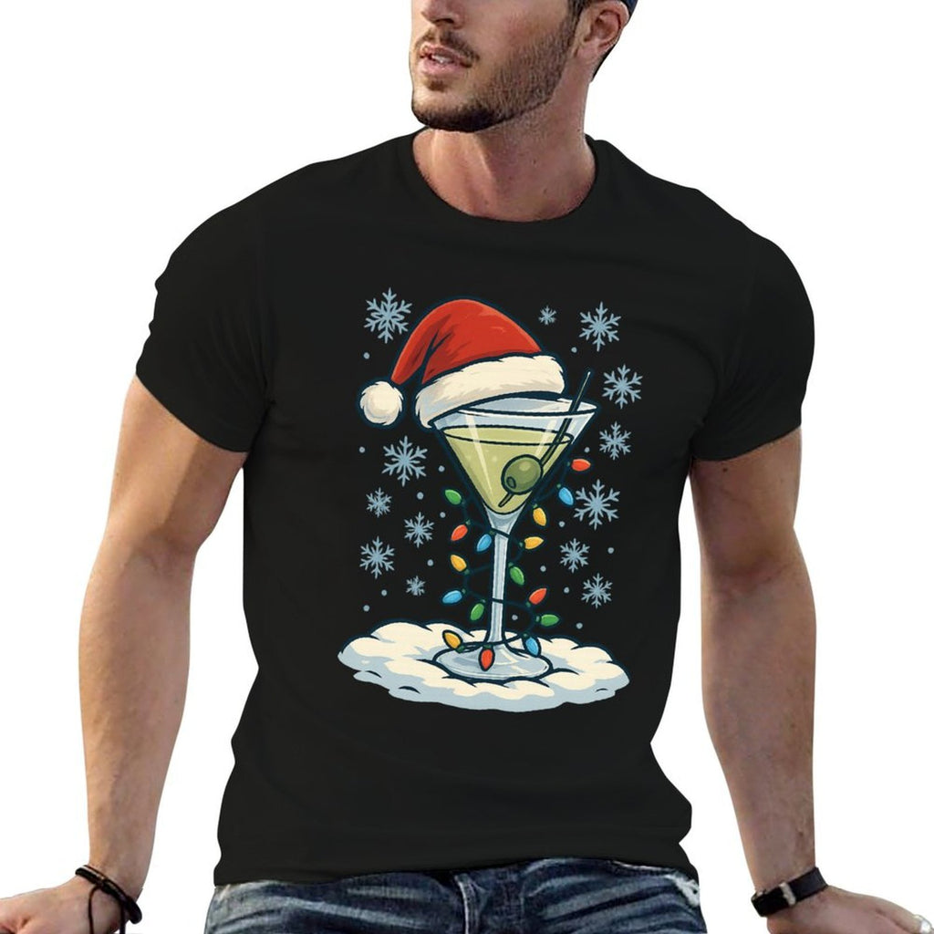 Fun Christmas Lights Wrapped On Dirty Dry Martini Lover  Cotton T-Shirt