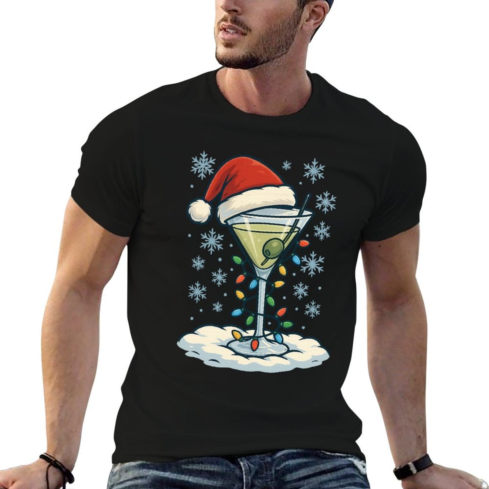 Fun Christmas Lights Wrapped On Dirty Dry Martini Lover  Cotton T-Shirt