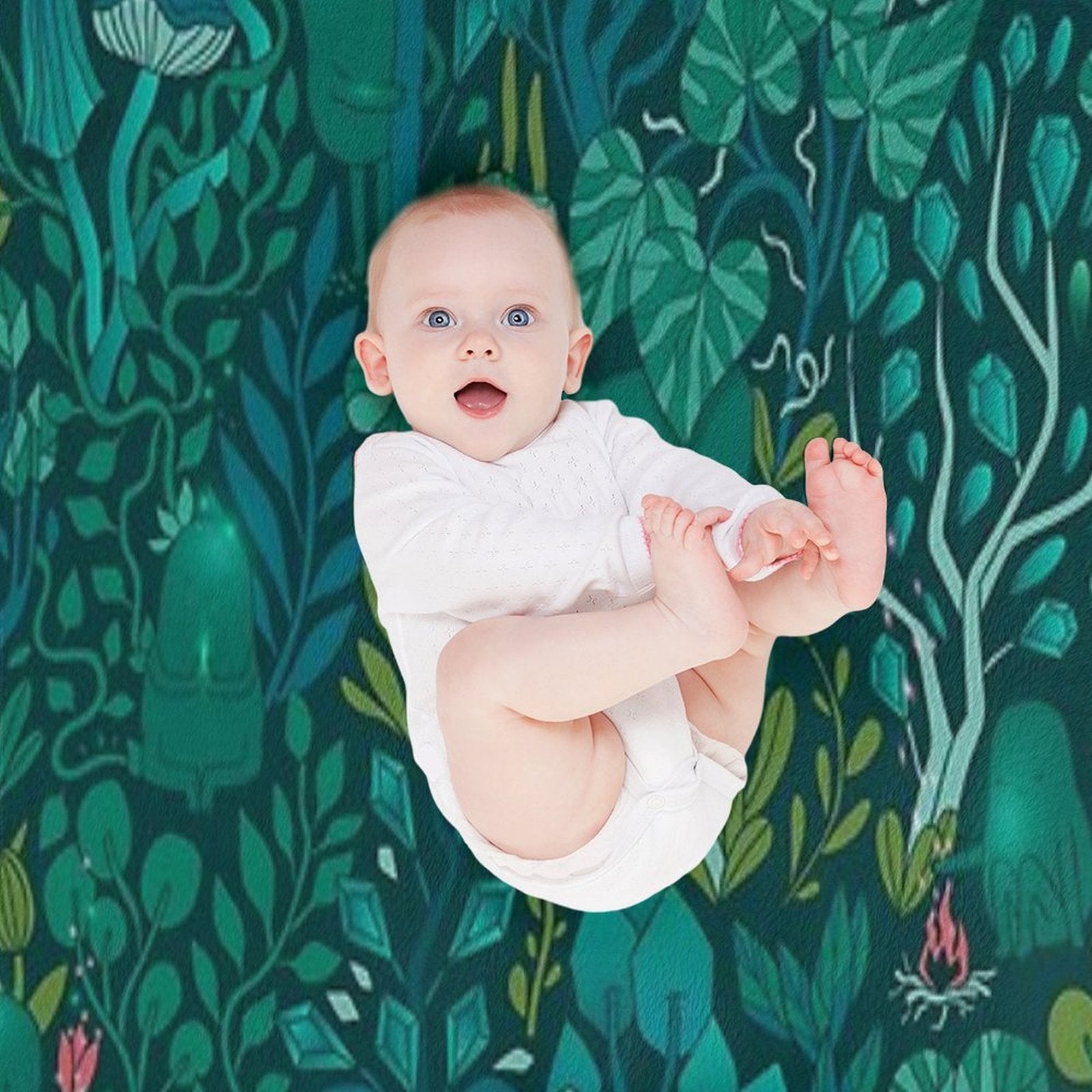 Emerald Forest Keepers. Fairy Woodland Creatures. Tree, Plants And Mushrooms Shrink-resistant Throw Blanket
