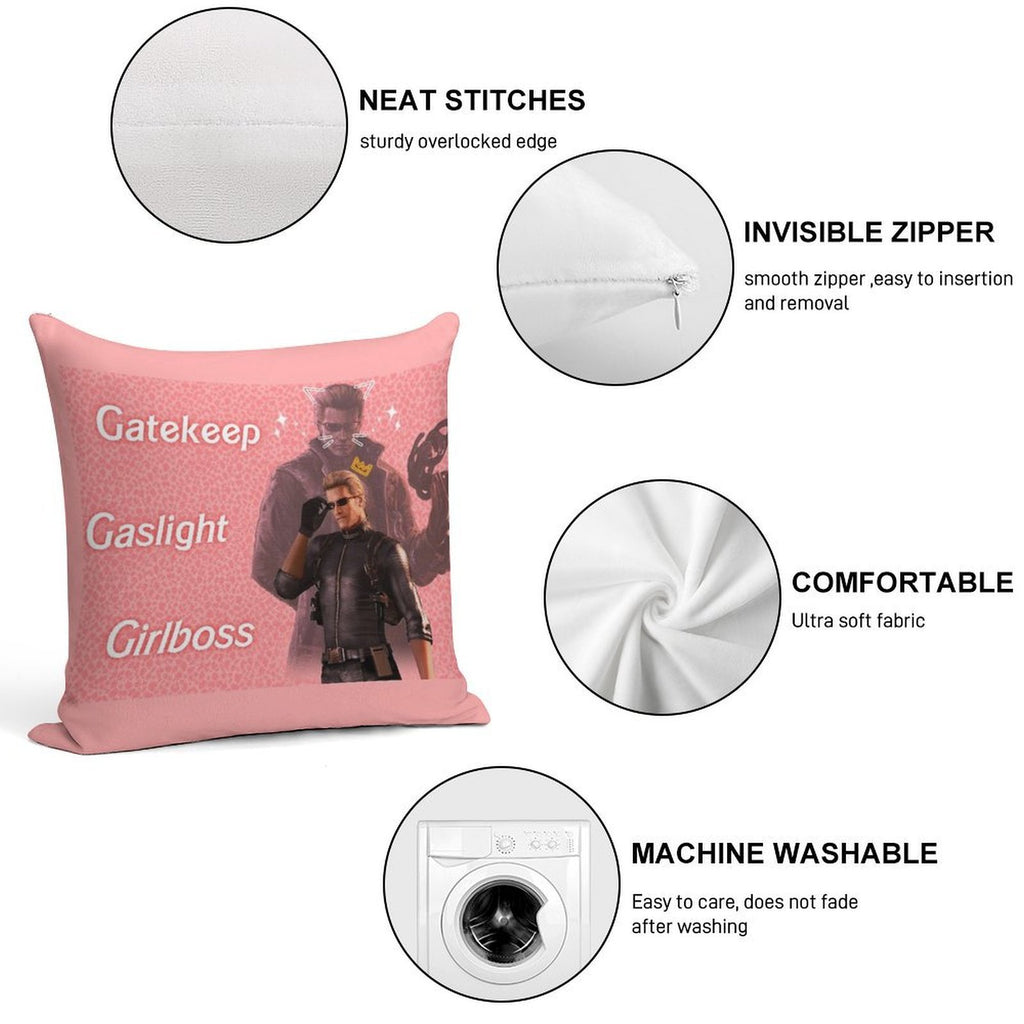 Wesker  Gaslight Gatekeep Girlboss Soft Hidden Zipper Throw Pillow