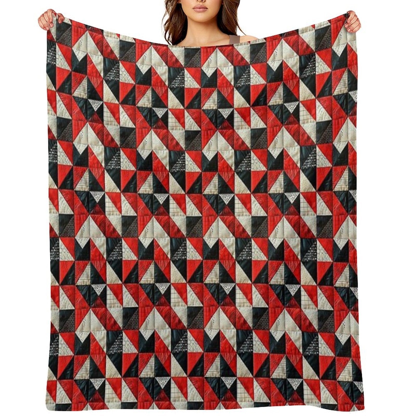 Lazy Patchwork in Red And Black Tones Travel-friendly Throw Blanket