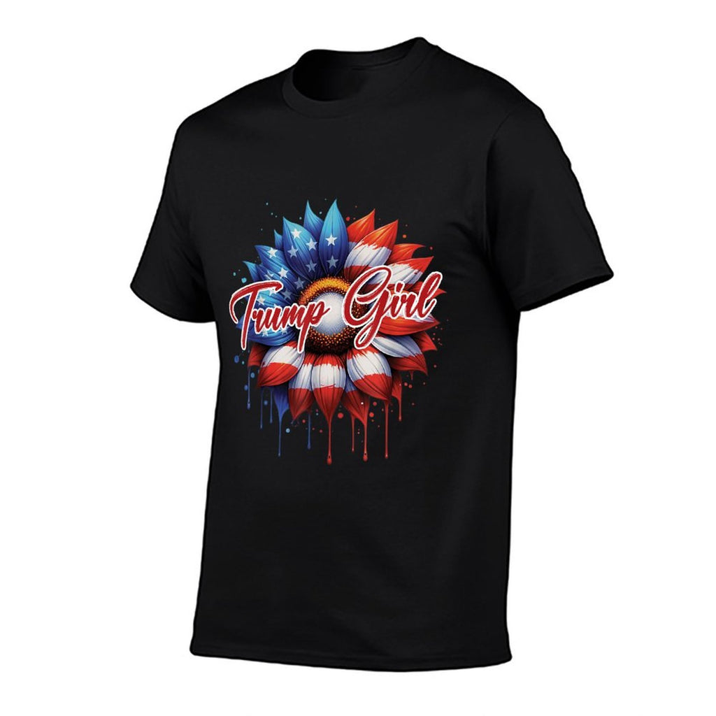 Trump Girl Trump 2024 American Flag Sunflower Re-Election  Polyester Blend T-Shirt