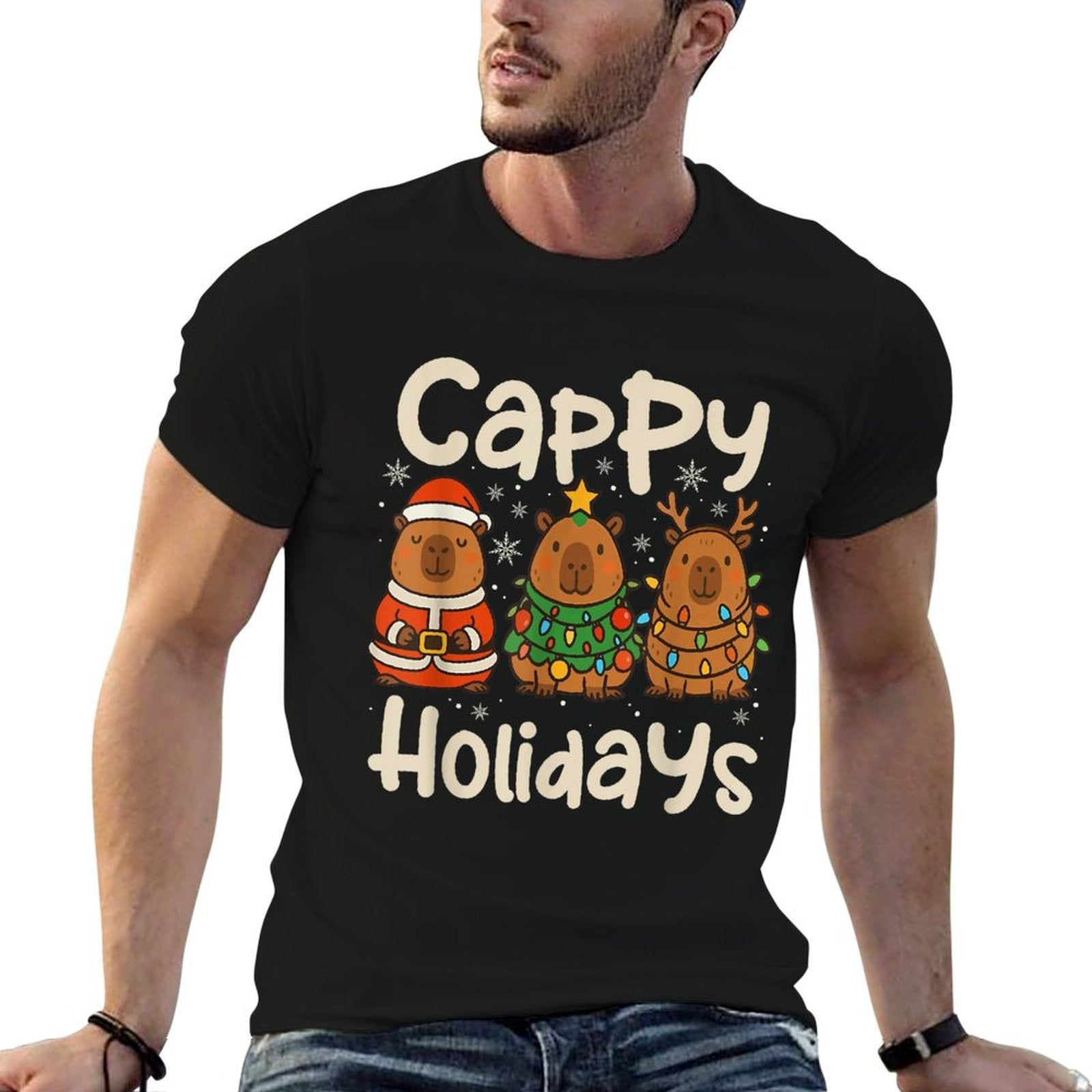 Cappy Holidays Capybara Christmas Pajama Rodent Animal  Graphic-printed T-Shirt