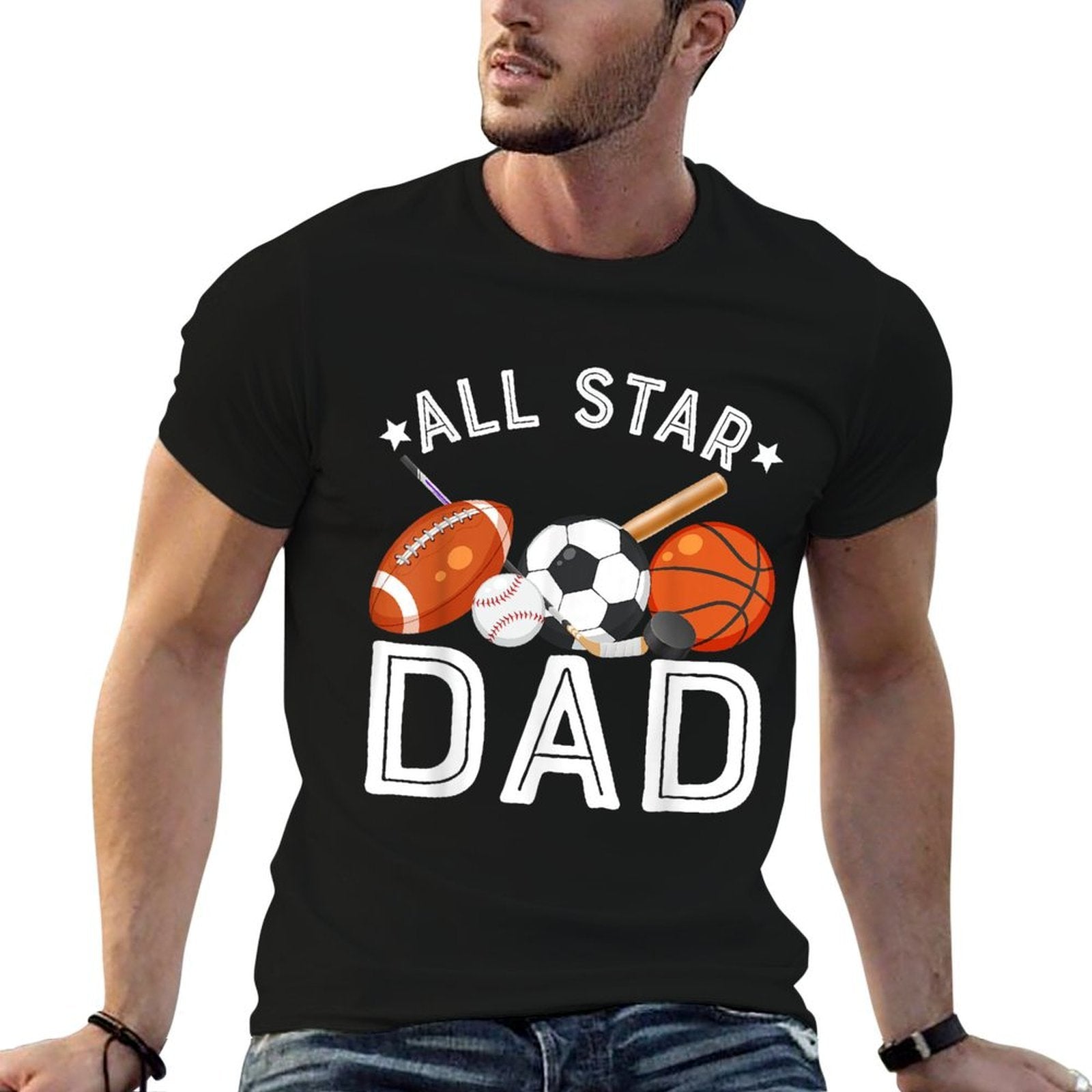 All Star DAD Of The Birthday Boy Basketball Soccer Sport  High-quality Stitching T-Shirt