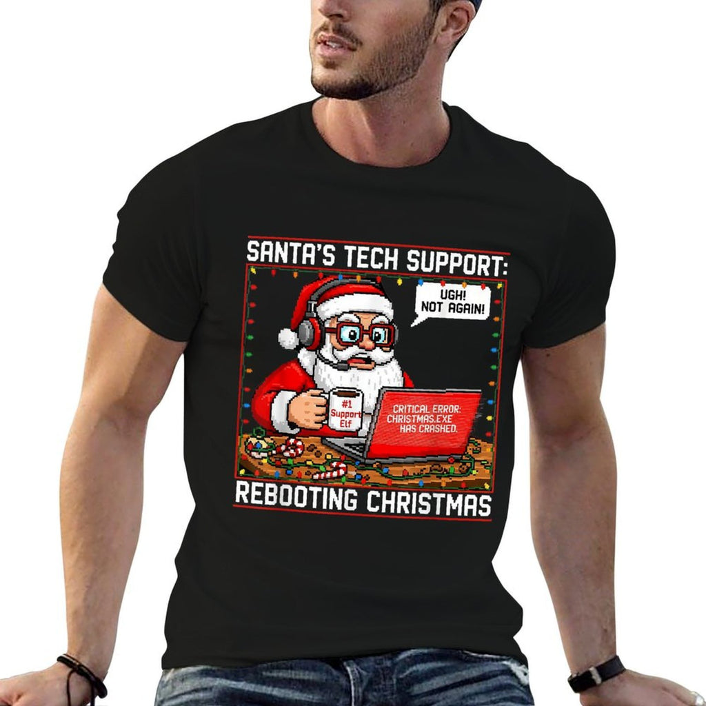 Santas Tech Support Rebooting Christmas Funny  Trendy Pattern T-Shirt