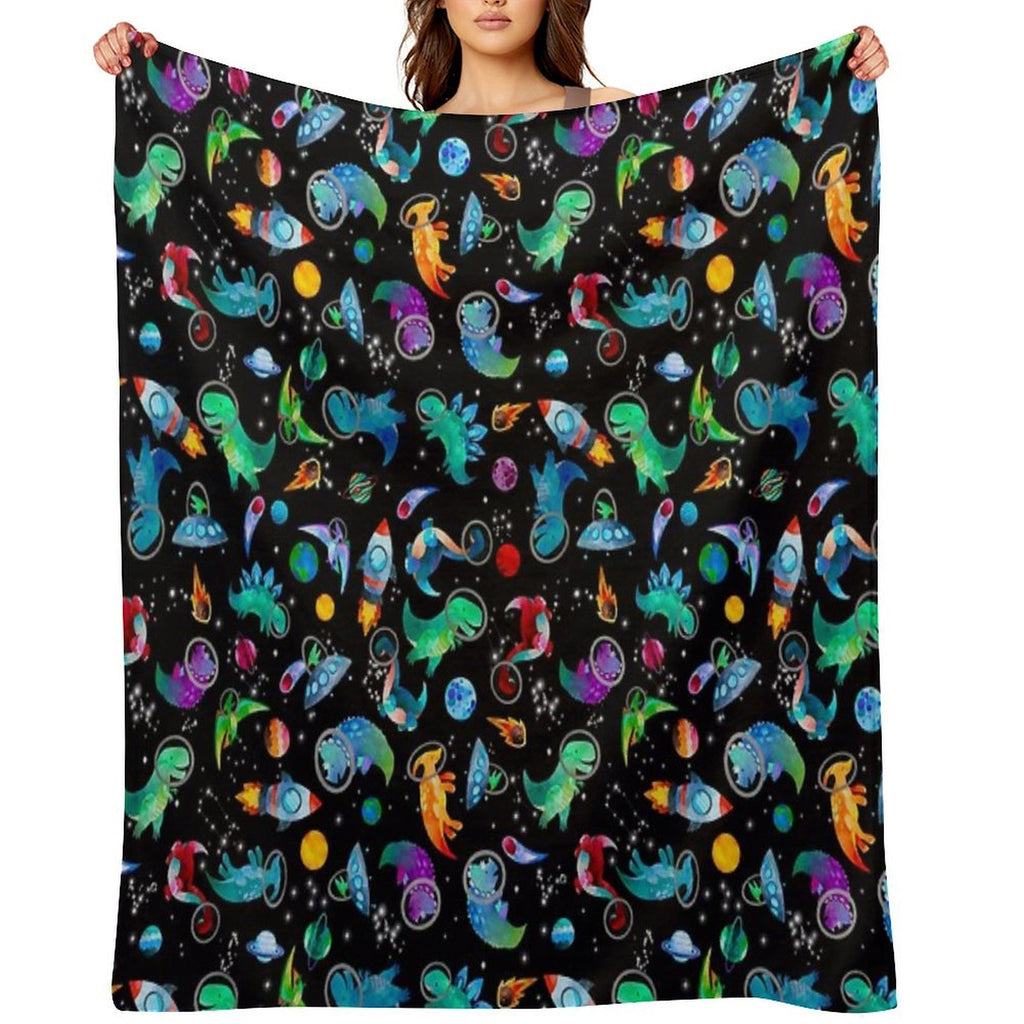 Watercolor Space Dinosaurs Galaxy Pattern Compact Throw Blanket