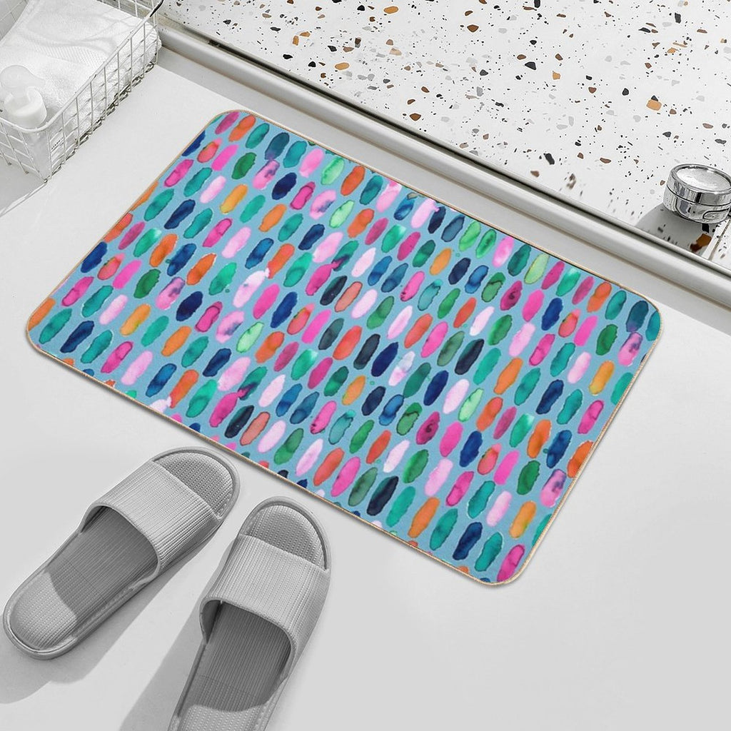Watercolor Organic Shapes Geometric Print - Multicolor Blue Happiness Pills  High-Traffic Bath Mat