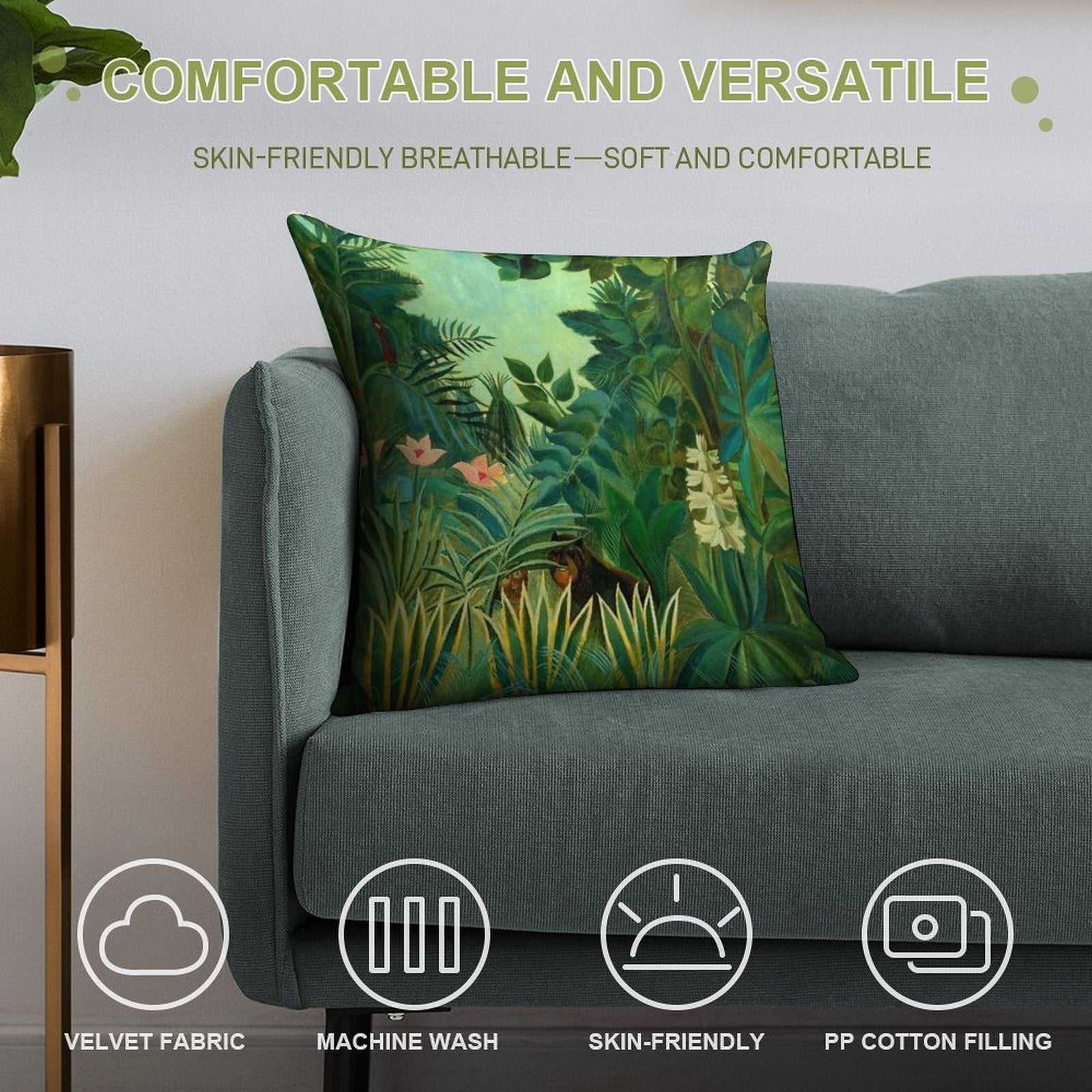 Henri Rousseau The Equatorial Jungle, 1909 Soft Hidden Zipper Throw Pillow