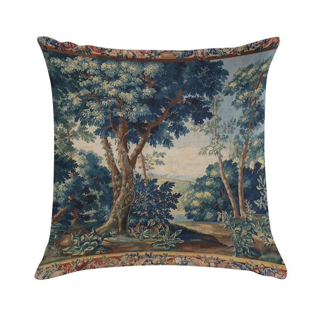 GREENERY, TREES IN WOODLAND LANDSCAPE Antique Flemish Tapestry Soft Luxury Feel Throw Pillow