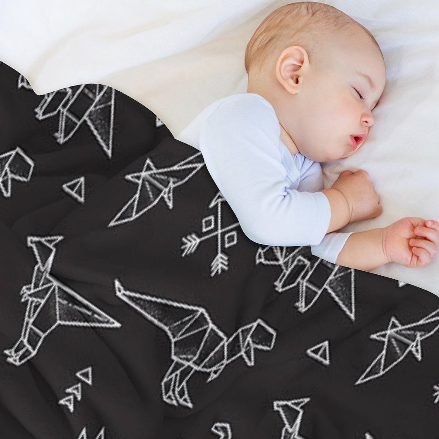 Black And White Origami Dinosaurs Multi-functional Throw Blanket